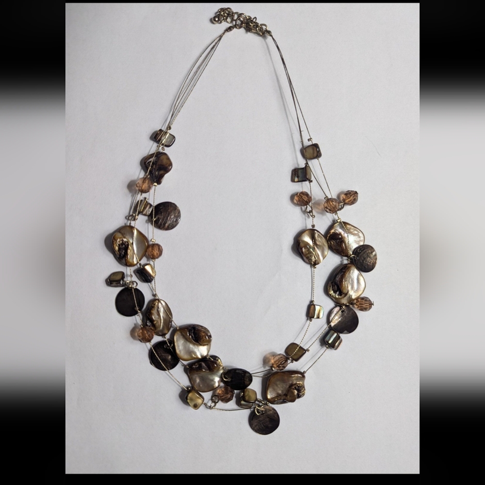 Abalone Statement Silver Necklace Multi Strand Ch… - image 5